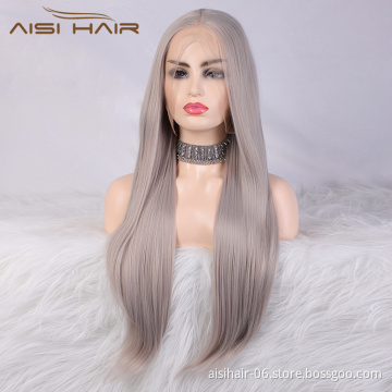 Aisi Hair Long Silky Straight Lace Front Wig Middle Part Swiss Lace Wigs Hign Quality Synthetic Hair Lace Front Wigs For Women